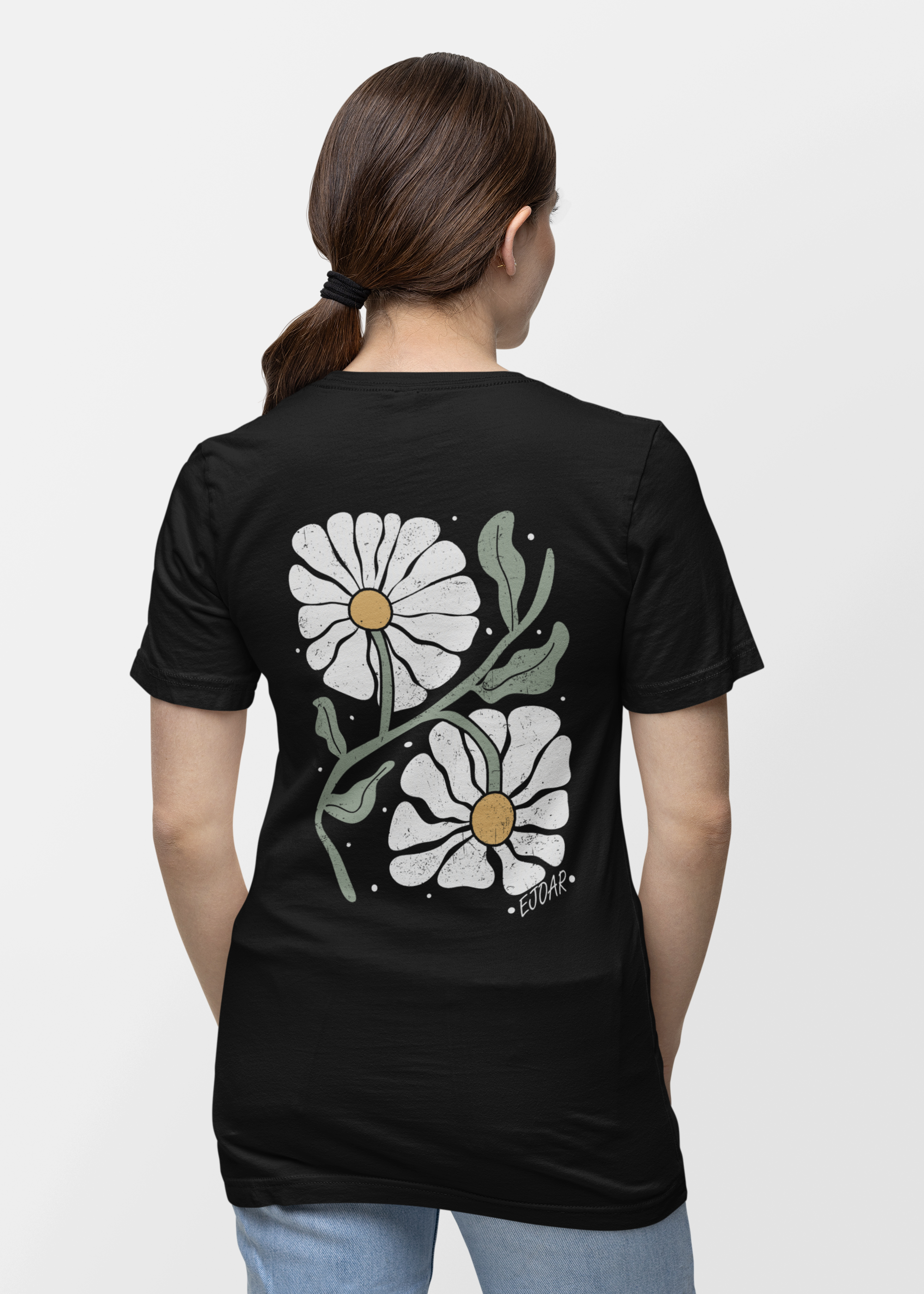 EJOAR - Black Daisy Graphic T-Shirt