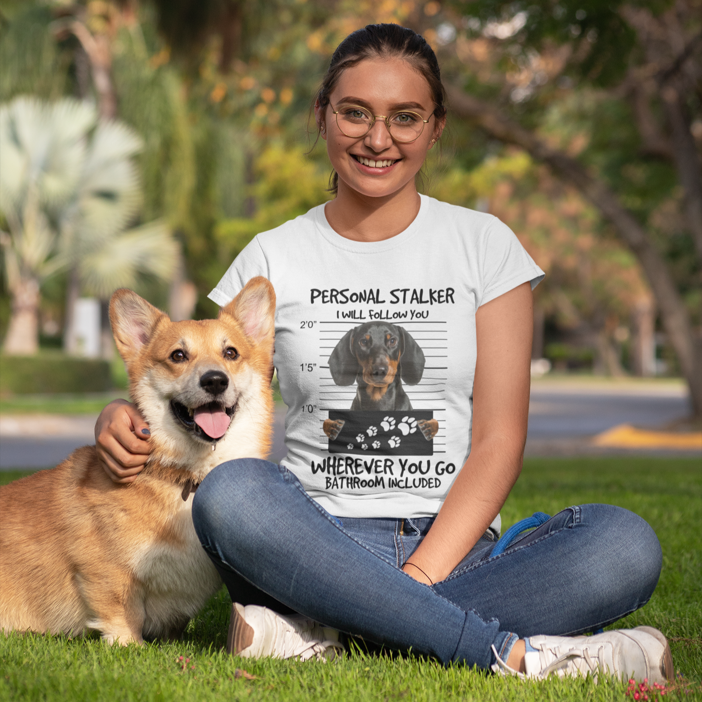 Personal Stalker Dachshund Funny Dog T-Shirt – Bathroom Included
